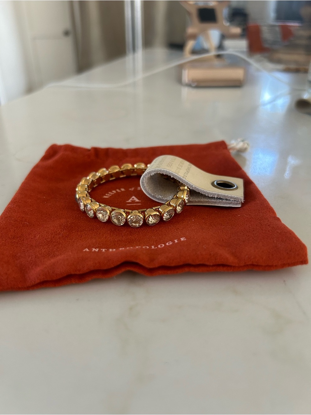 NWT Anthropologie gold stretch bracelet with crystals - Picture 5 of 7